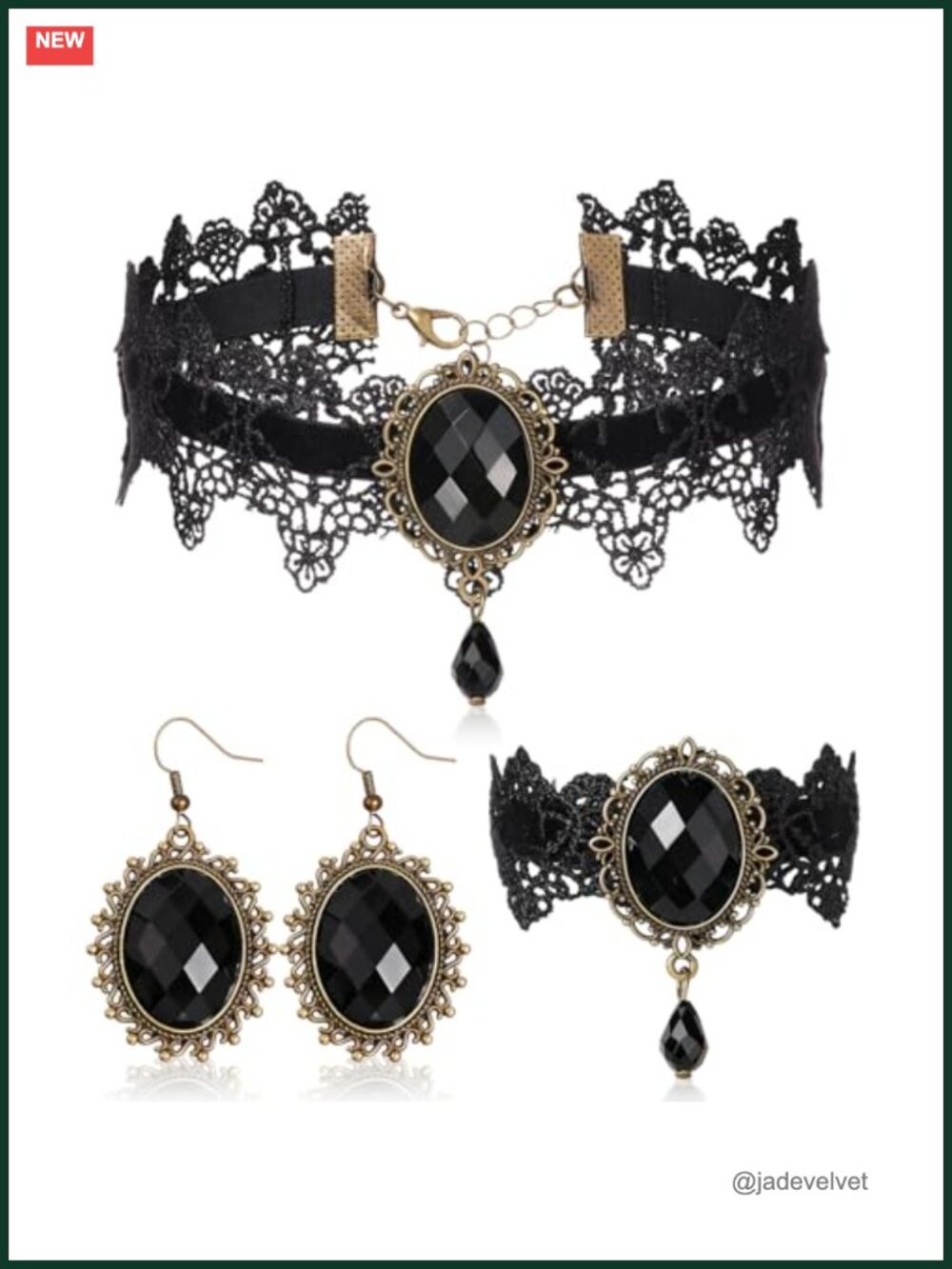 Gothic Choker Necklace Set Lace Alloy 3 Pc Vampire Victorian Costume